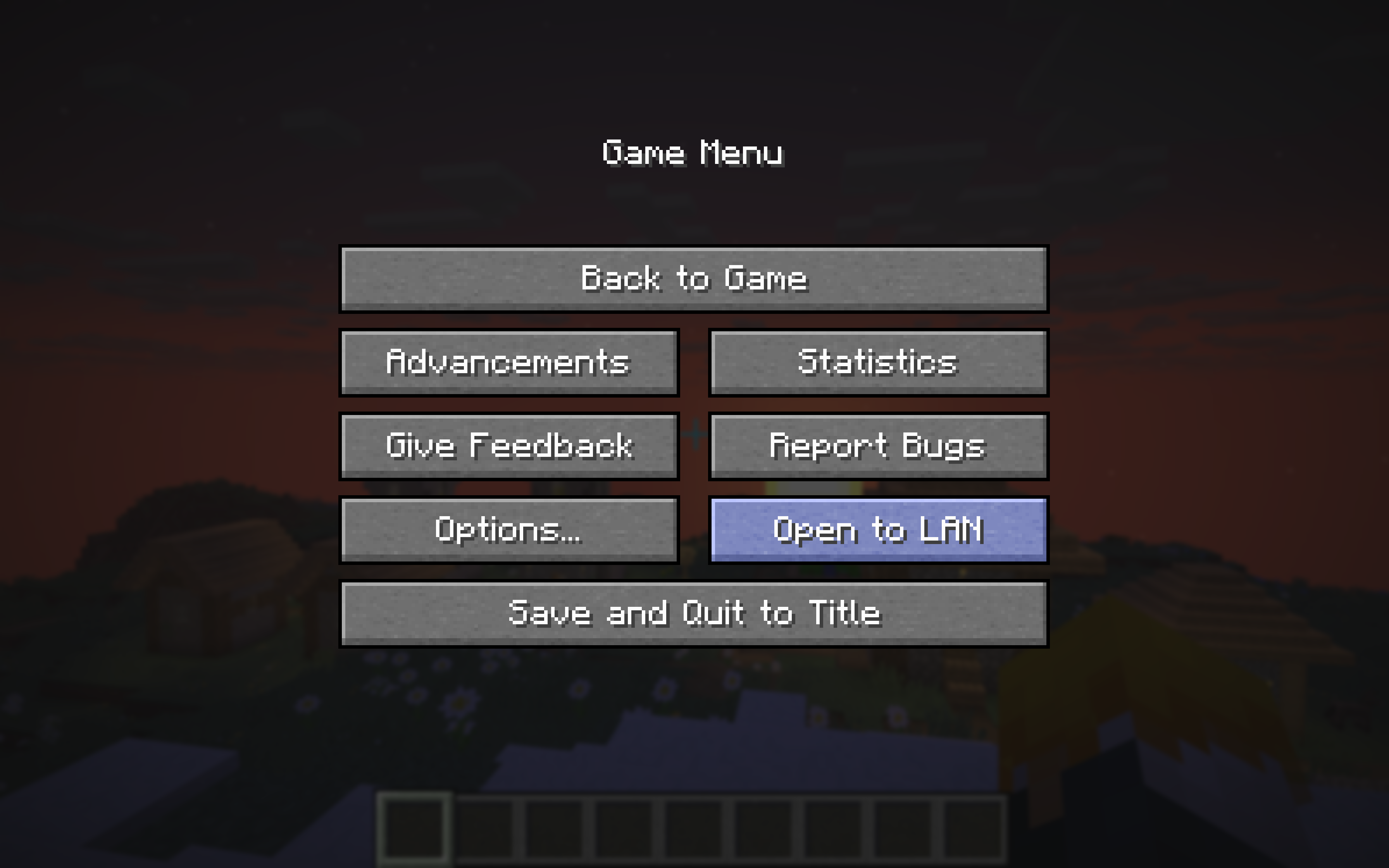 Minecraft pause menu with the Open to LAN button highlighted