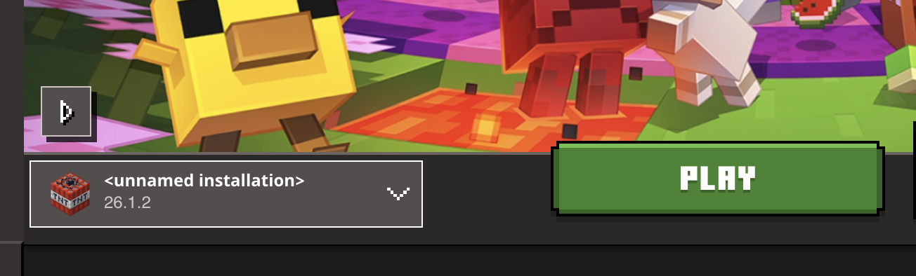 Minecraft Launcher play screen with the version selection dropdown next to the Play button